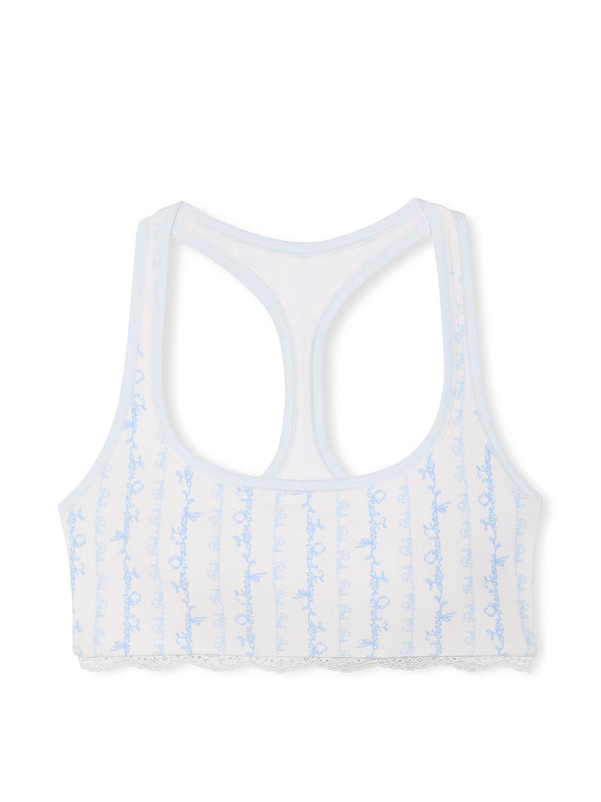 Buy PINK x LoveShackFancy Cotton Racerback Bralette, Logo Mania Blue - Order Bralettes online - P... | Victoria's Secret (US / CA )
