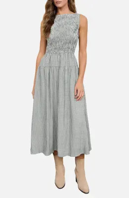 Blu Pepper Gingham Smocked Midi Dress in Hunter Green at Nordstrom Rack, Size Small | Nordstrom Rack