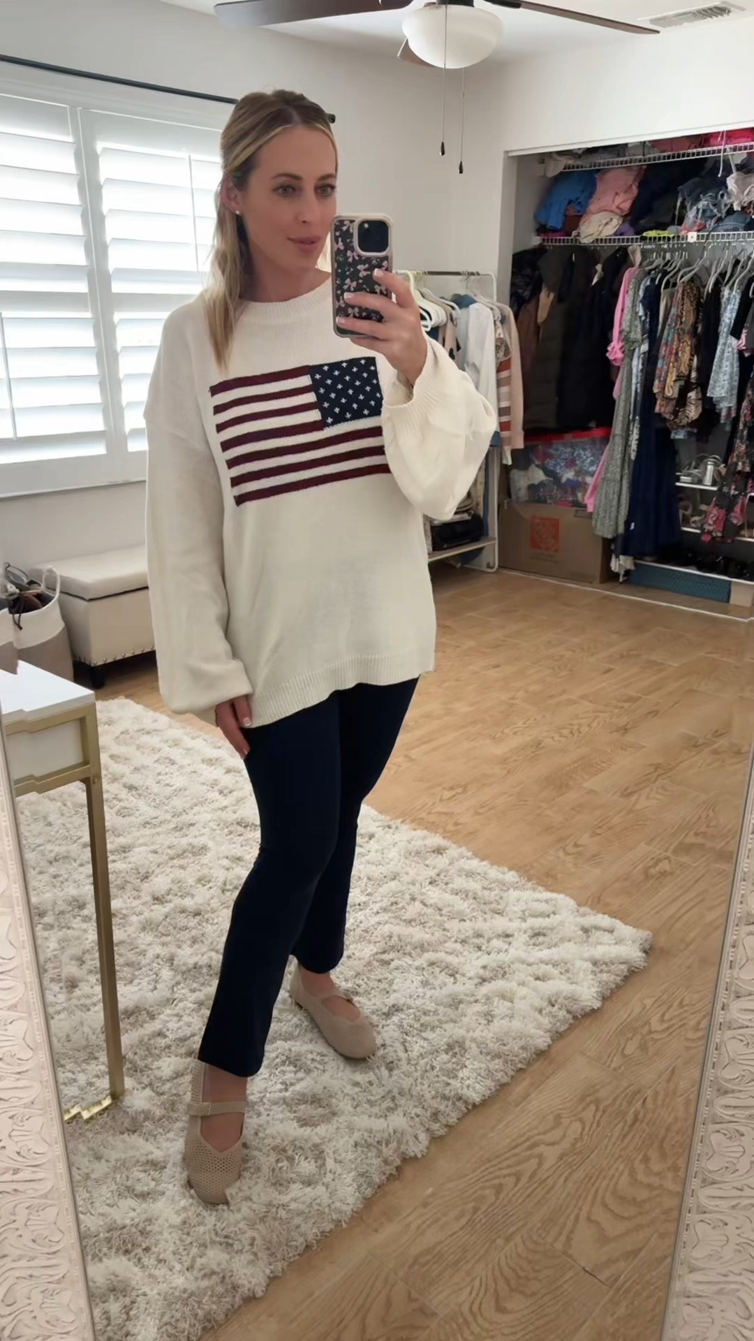Flag sweater. Ballet flats. Casual style at 11 weeks pregnant 

#LTKBump #LTKootd #LTKMidsize