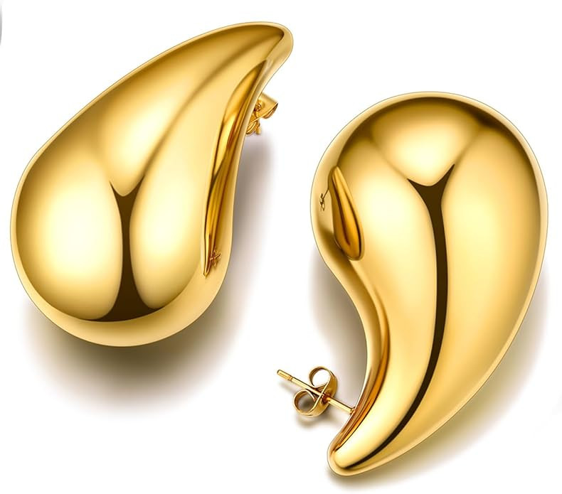KeyStyle Chunky Gold Hoop Earrings for Women Trendy, Stainless Steel TearDrop Hoops Earring, Ligh... | Amazon (US)