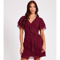 Women's Dark Red Chiffon Ruffle Mini Dress Quiz New Look | New Look (UK)