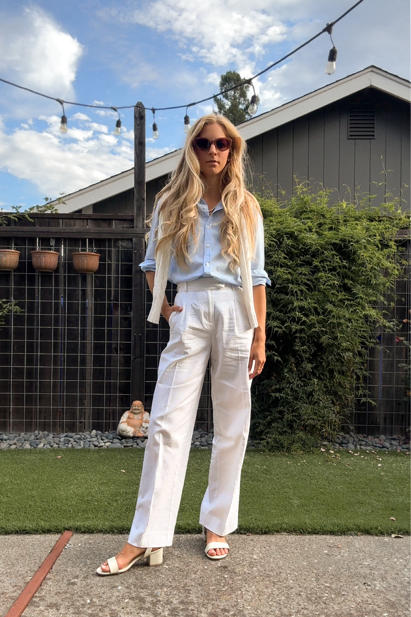 Travel outfit - Work outfit - Europe outfit - London Style - white trouser pants & soft blue top makes the perfect classic outfit. 

Add a pearl necklace  and a cable knit sweater to elevate the look even more. 

Easy for travel Keep it casual or dress it up.

Pair it with a classic trench coat and your favorite bag.

I go one size up in the Abercrombie Sloan Pants

Travel outfit, spring outfit, summer outfit, feminine style, black pants, white trousers, wide leg pants, travel style, summer outfit, fall outfit, Europe outfit, classic style, what to pack for Europe, London outfit, European style, what to wear in London, United Kingdom, pearls, what to wear in Europe, chic style, timeless, preppy, what to pack, Europe vacation, Parisian style, French style, work outfit, linen shirt, linen pants, summer pants, white trousers, chic style

#LTKStyleTip #LTKTravel #LTKFindsUnder100