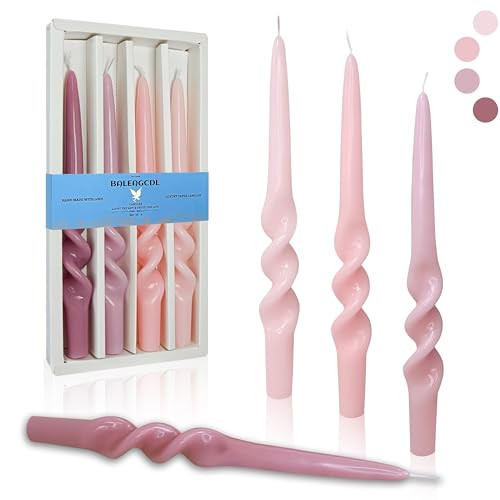 BALEAGCDL Gradient Pink Smokeless Candles Handmade Twisted Taper Candle 9.5 Inch Unscented Spiral Candlesticks for Dinner Holiday Wedding Home Decor 4 PCS | Amazon (US)