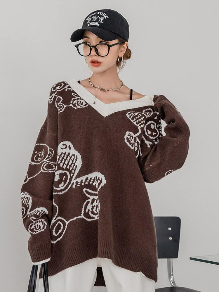 DAZY Bear Pattern Drop Shoulder Sweater | SHEIN