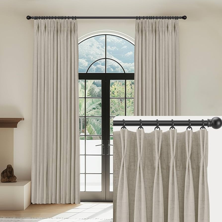 Linen Pinch Pleated Curtains Blackout 100% Black Out Curtains 96 Inches Long 2 Panels with Hooks,... | Amazon (US)