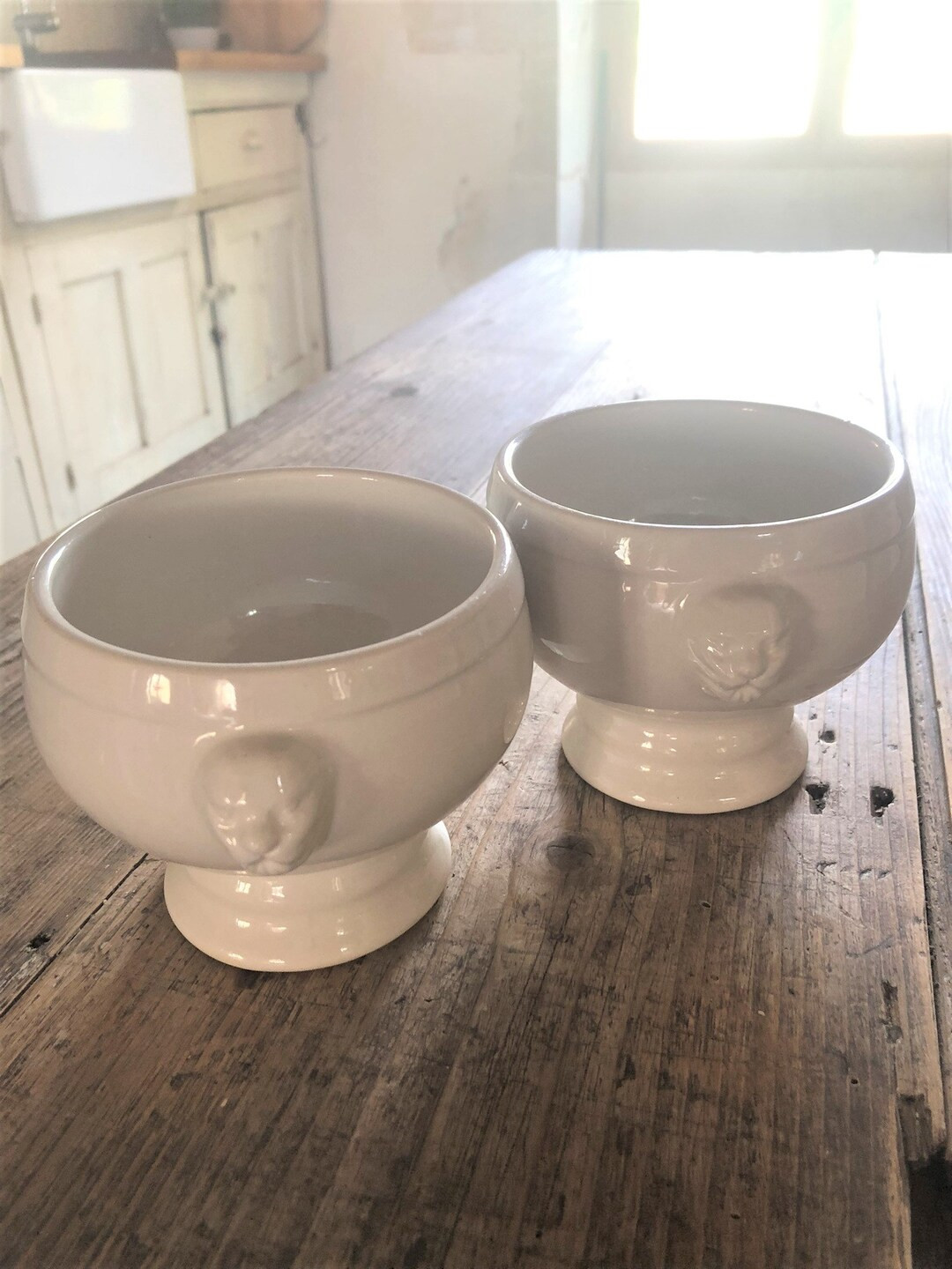 Vintage Pair of White French Lion Head Ironstone Mini Tureens/Soup Bowls! | Etsy (US)