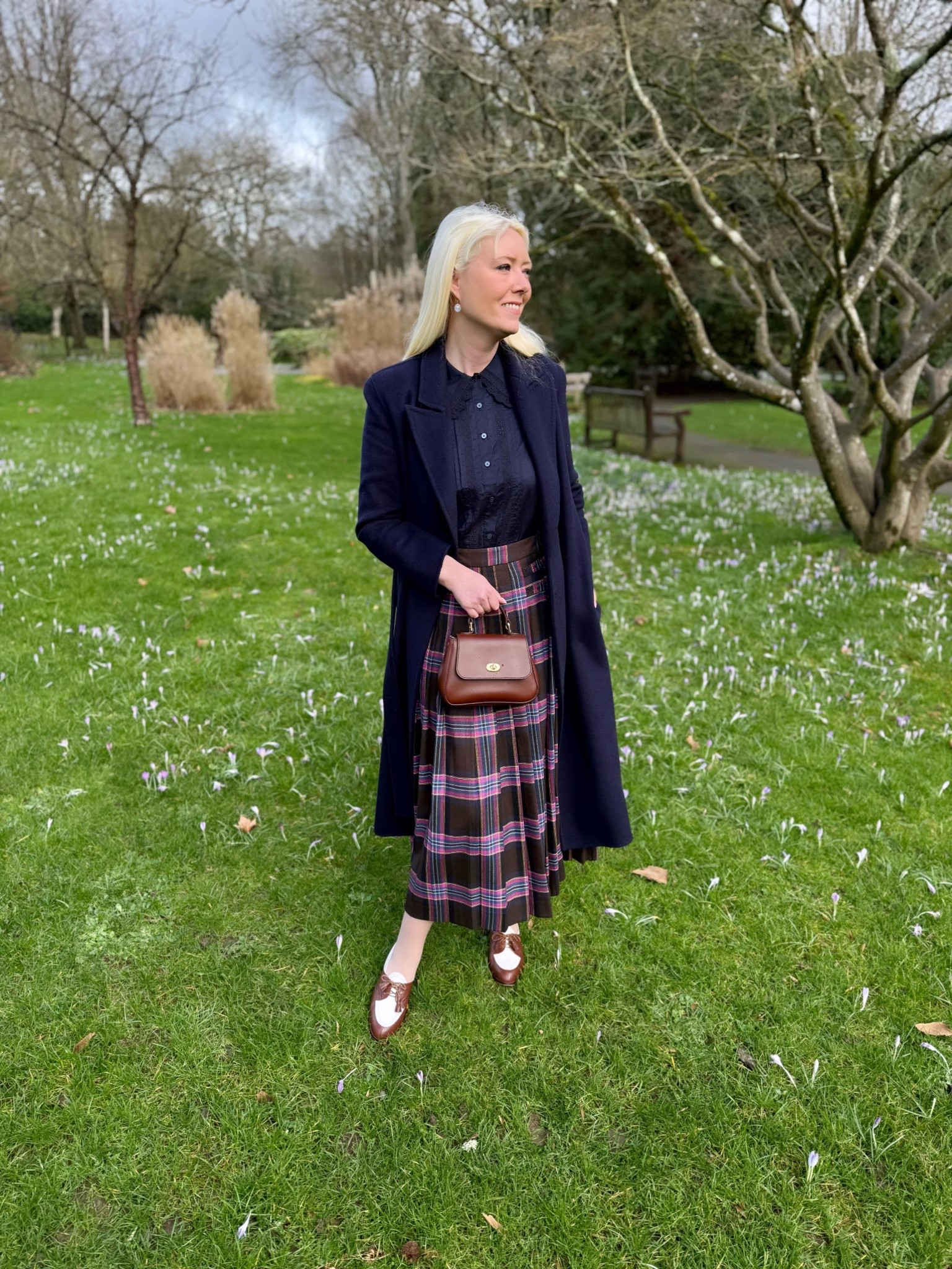 
I love the combination of navy and brown and there’s still time to catch this fabulous skirt on sale! 

Navy belted wool coat - past Massimo Dutti

Navy blouse & Josephine brown / pink tartan kilt midi skirt (on sale) - Boden

2 tone brown shoes Memery

Mini Holly bag by Tusting 

Moonstone drop earrings by Auree 

#LTKuk #LTKeurope #LTKwinter