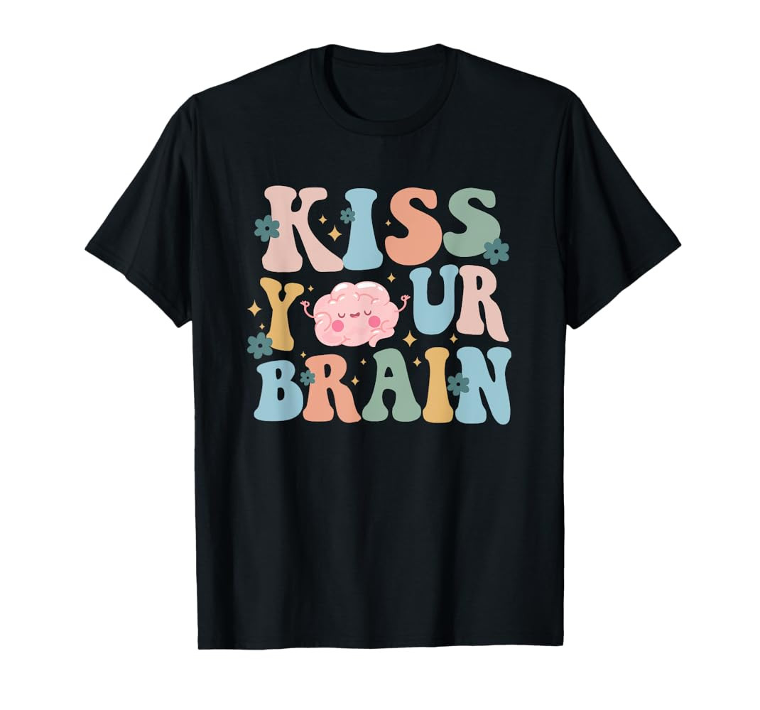 Kiss Your Brain Teacher Inspire Educate Groovy Retro Vintage Men Women T-Shirt | Amazon (US)