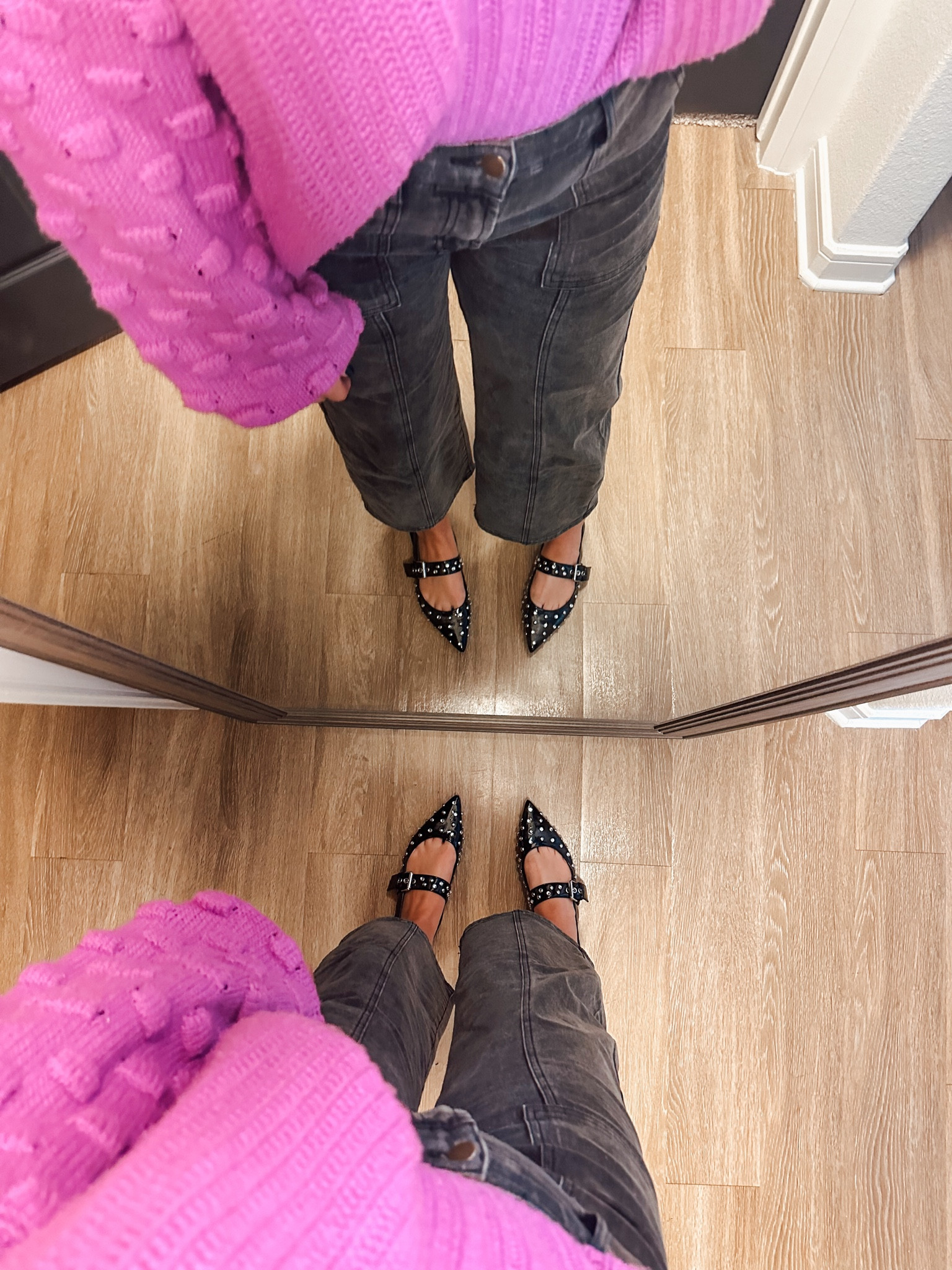 These three denim. Black denim. Distressed denim. These three boutique. Black flats. Pointed flats. Stuffed shoes. Trendy shoes. Work shoes. Nordstrom rack find  

#LTKFindsUnder50 #LTKWorkwear #LTKFindsUnder100
