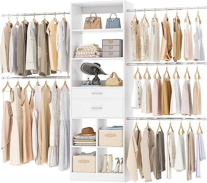 Besiost Closet System, 4-8 FT Closet Organizer Tower with 2 Wooden Drawers and Shelves, Can Fit 6... | Amazon (US)
