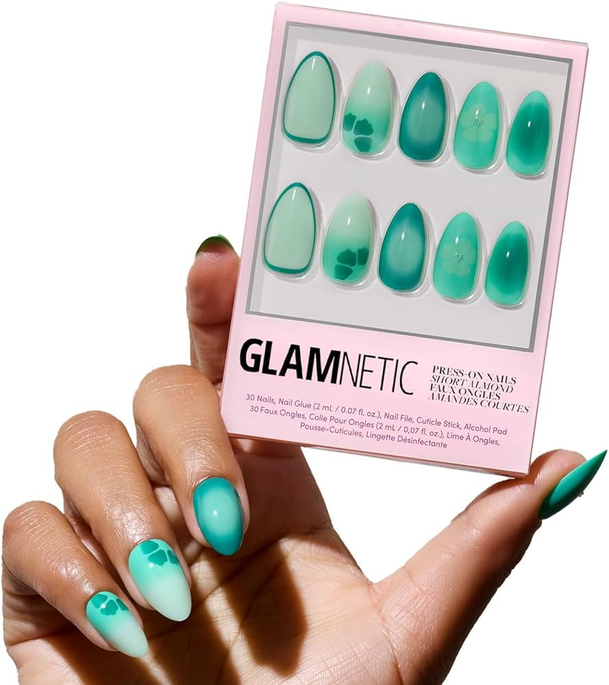 Glamnetic Press On Nails - Siren Green | Short Almond Fake Nails with an Aquamarine Gradient and ... | Amazon (US)