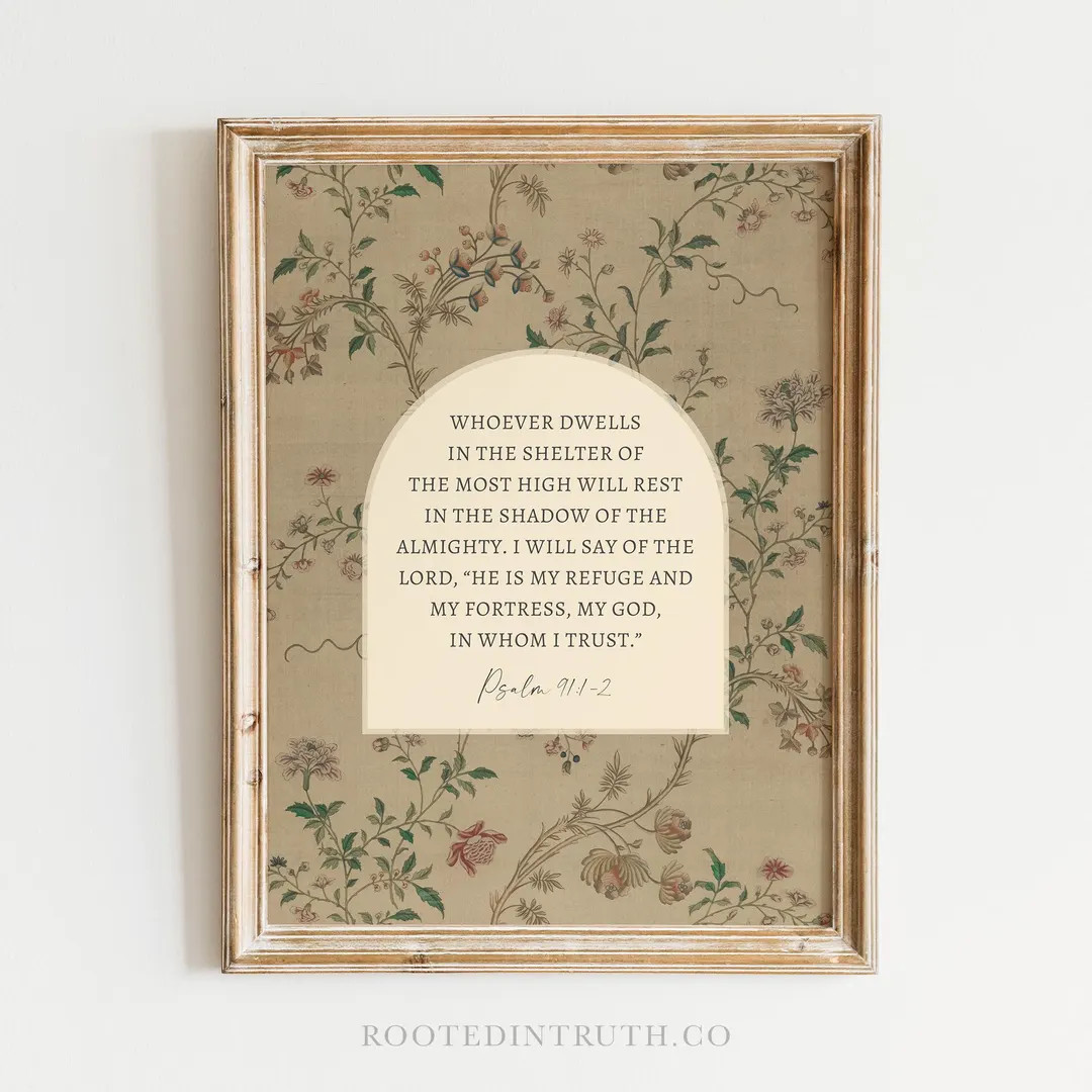 Psalm 91 Christian Wall Art Print, Scripture Prints, Bible Verse Artwork, Vintage, Floral, Refuge... | Etsy (US)