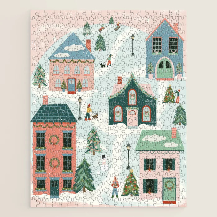 Cozy Christmas Town - Snow Fun Jigsaw Puzzle | Society6