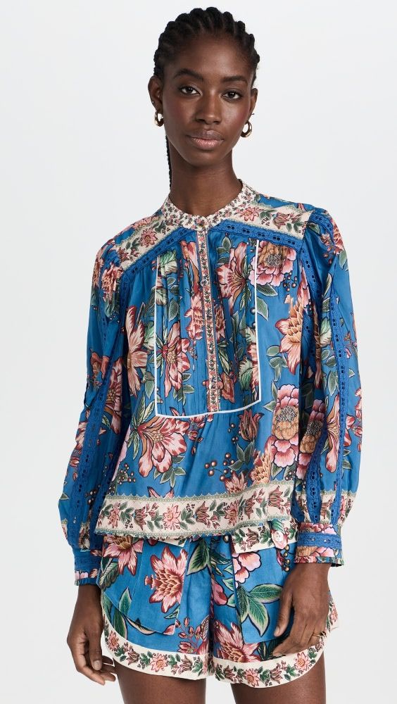 FARM Rio Wonderful Bouquet Blue Long Sleeve Blouse | Shopbop | Shopbop