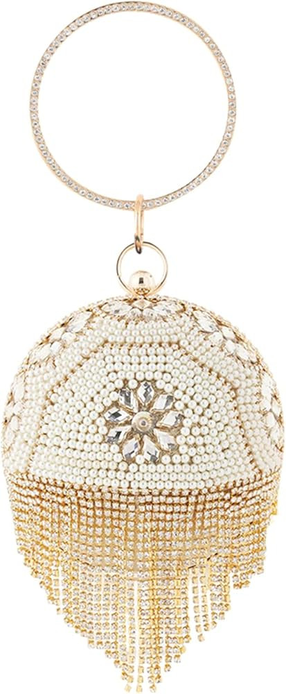 CORIOS Women’s Round Ball Evening Bag Sparkly Rhinestone Clutch Faux Pearl Shoulder Bag | Amazon (US)