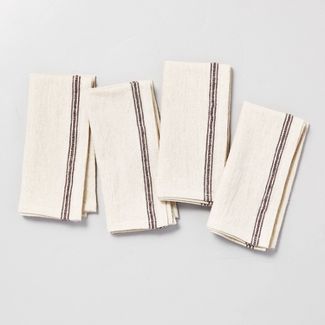 4pk Thin Engineered Stripe Cloth Napkin Set Brown/Natural - Hearth & Hand™ with Magnolia | Target