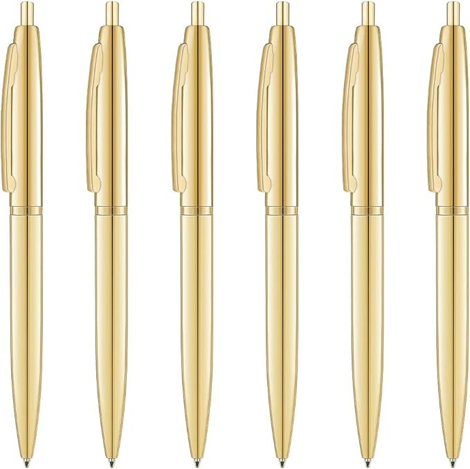Unibene 6 Pack Gold Click Ballpoint Pens - Black ink Medium Point(1 mm), Metallic Retractable Pen... | Amazon (US)