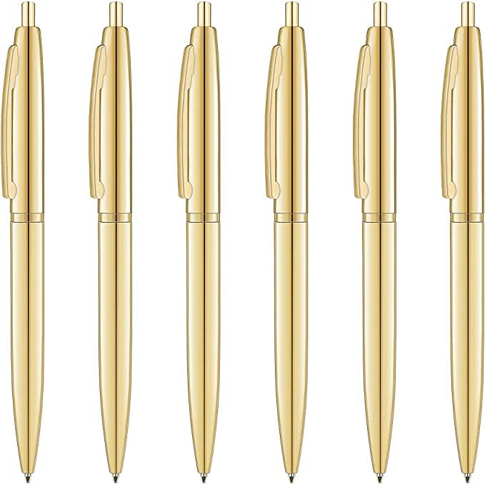 Unibene 6 Pack Gold Click Ballpoint Pens - Black ink Medium Point(1 mm), Metallic Retractable Pen... | Amazon (US)