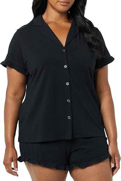 Amazon Essentials Women's Cotton Modal Piped Notch Collar Pajama Set | Amazon (US)