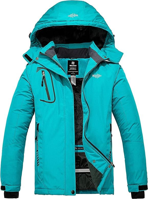 Amazon.com: Wantdo Women's Warm Winter Coat Waterproof Ski Rain Jacket White & Black Large : Clot... | Amazon (US)