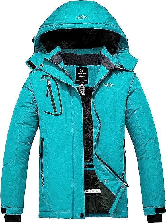 Amazon.com: Wantdo Women's Warm Winter Coat Waterproof Ski Rain Jacket White & Black Large : Clot... | Amazon (US)