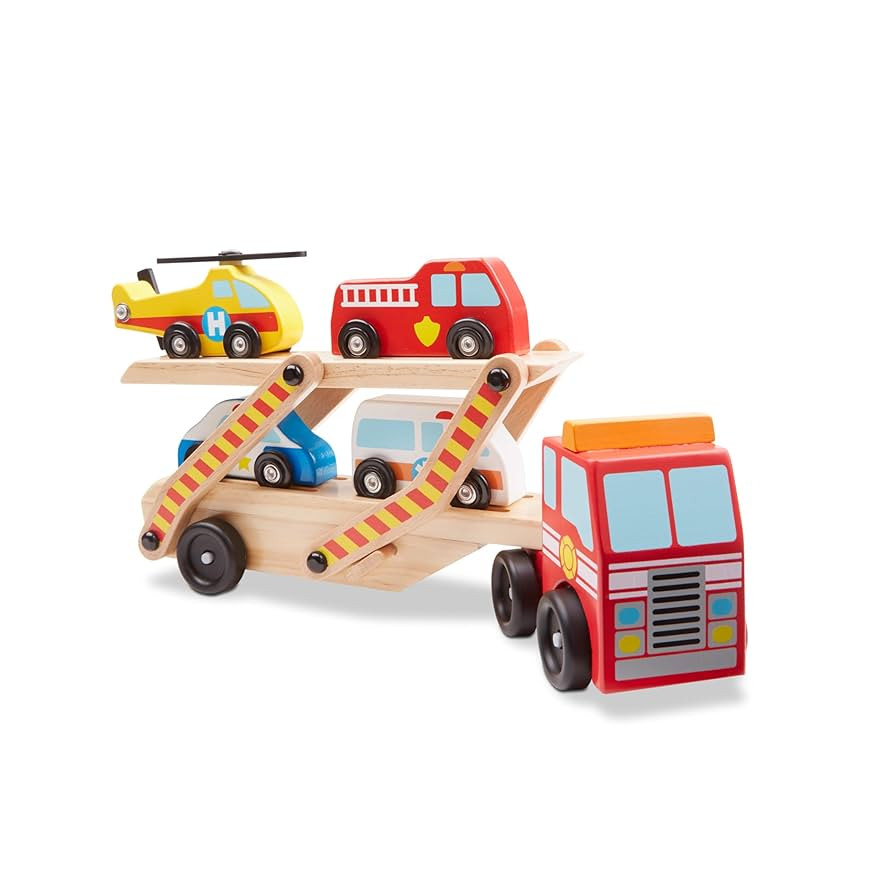 Melissa & Doug Wooden Emergency Vehicle Carrier Truck with 1 Truck and 4 Rescue Vehicles | Amazon (US)