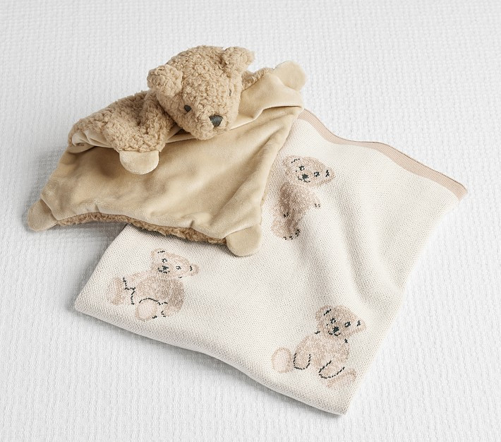 St. Jude Teddy Bear Intarsia Baby Blanket & Thumbie Gift Set | Pottery Barn Kids