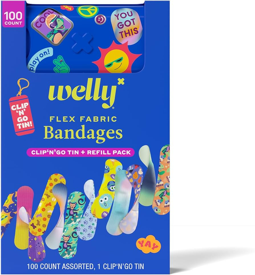 Welly Bandage Clip N' Go Tin & Refill Pack | Adhesive Flexible Fabric Bandages and Tin | Assorted... | Amazon (US)