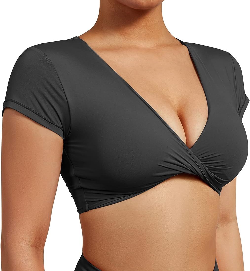 RUUHEE Women Open Back Backless Crop Tops with Removable Pad Workout Gym Shirt Bra Going Out Top | Amazon (US)