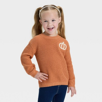 Toddler Girls' Halloween Pumpkin Sweater - Cat & Jack™ Orange 3T | Target
