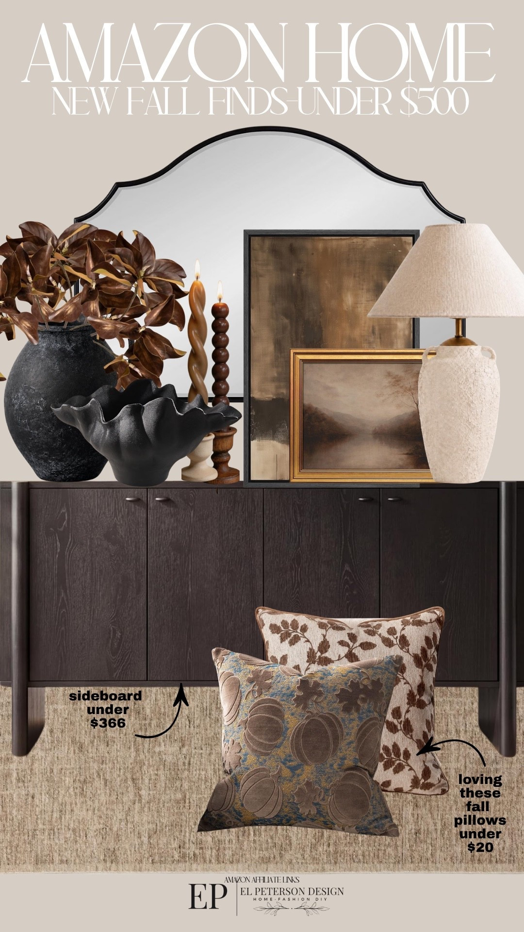 Amazon
Sideboard
Table lamp
Artwork
Stems
Vase
Pillows
Bowl
Candles

#LTKHome