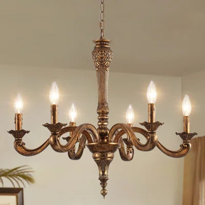 6-Light Classic / Traditional Vintage Antique Brass Chandelier Adjustable French Country Gold Foil Hanging Light Fixture | Wayfair North America