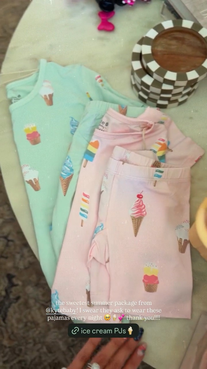 the sweetest summer package from @kytebaby! I swear they ask to wear these pajamas every night 🥹🍦💕 thank you!!!!