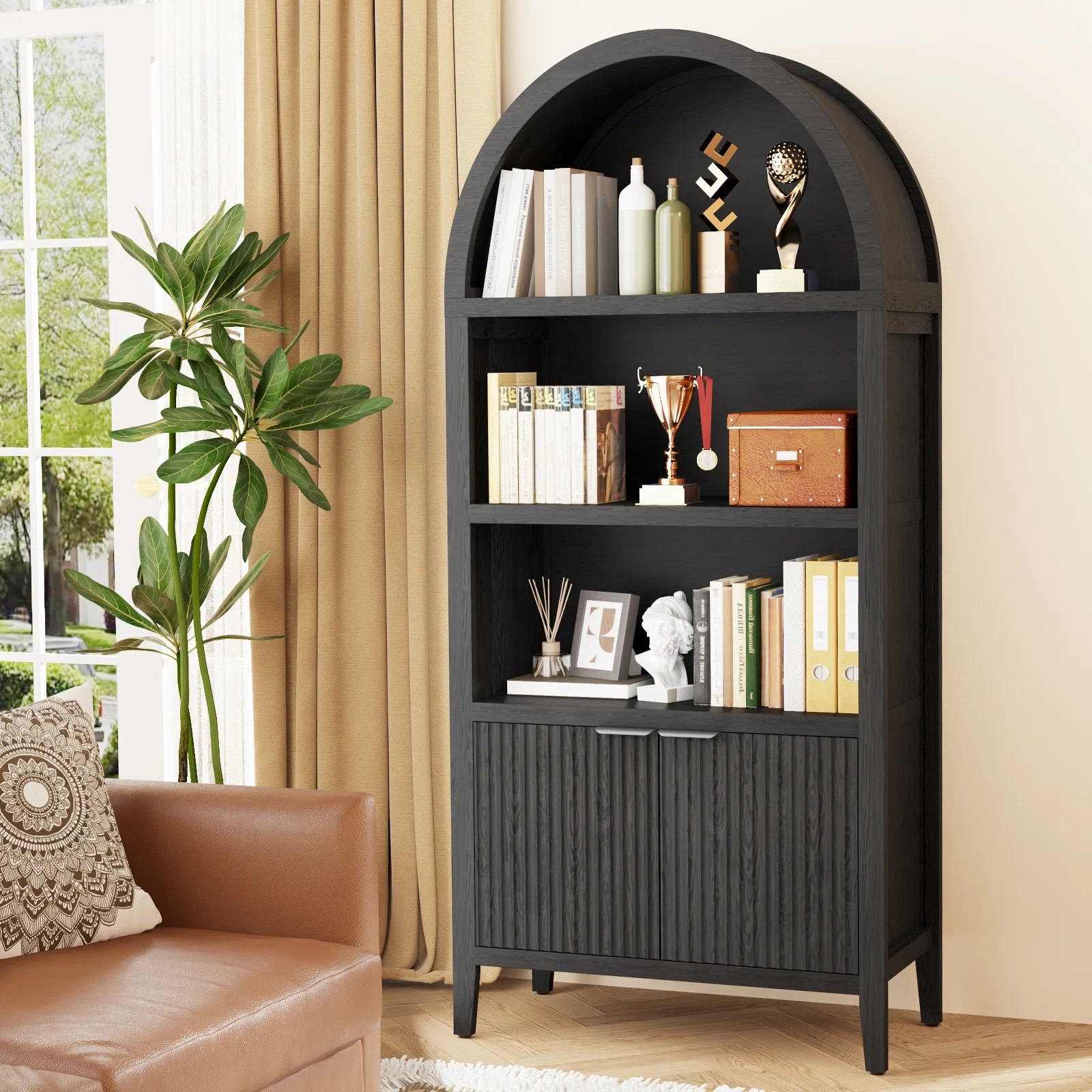 71" Arched Storage Bookcase, Display Cabinet | Wayfair North America