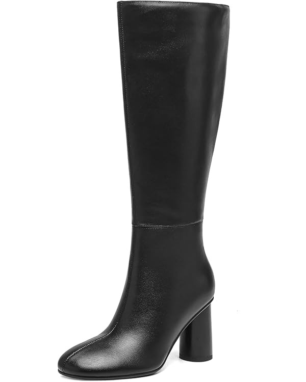 Knee High Boots for Women Chunky High Heel Round Toe Tall Long Boots with Side Zipper | Amazon (US)