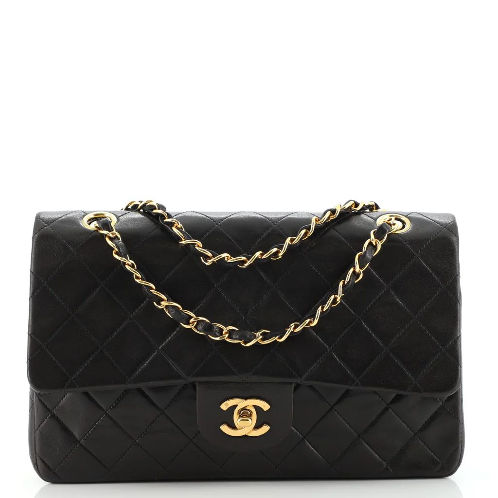 Chanel Vintage Classic Double Flap Bag Quilted Lambskin Medium Black 12293831 | Rebag