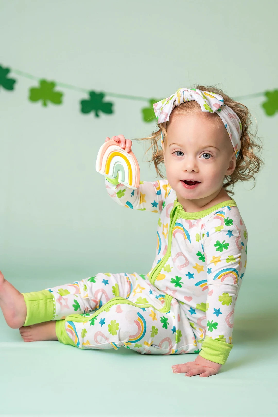 St Patrick's Day One Piece Zip-up Bamboo Romper Pajamas for Babies & Toddlers, Shamrocks, Rainbow... | Etsy (US)