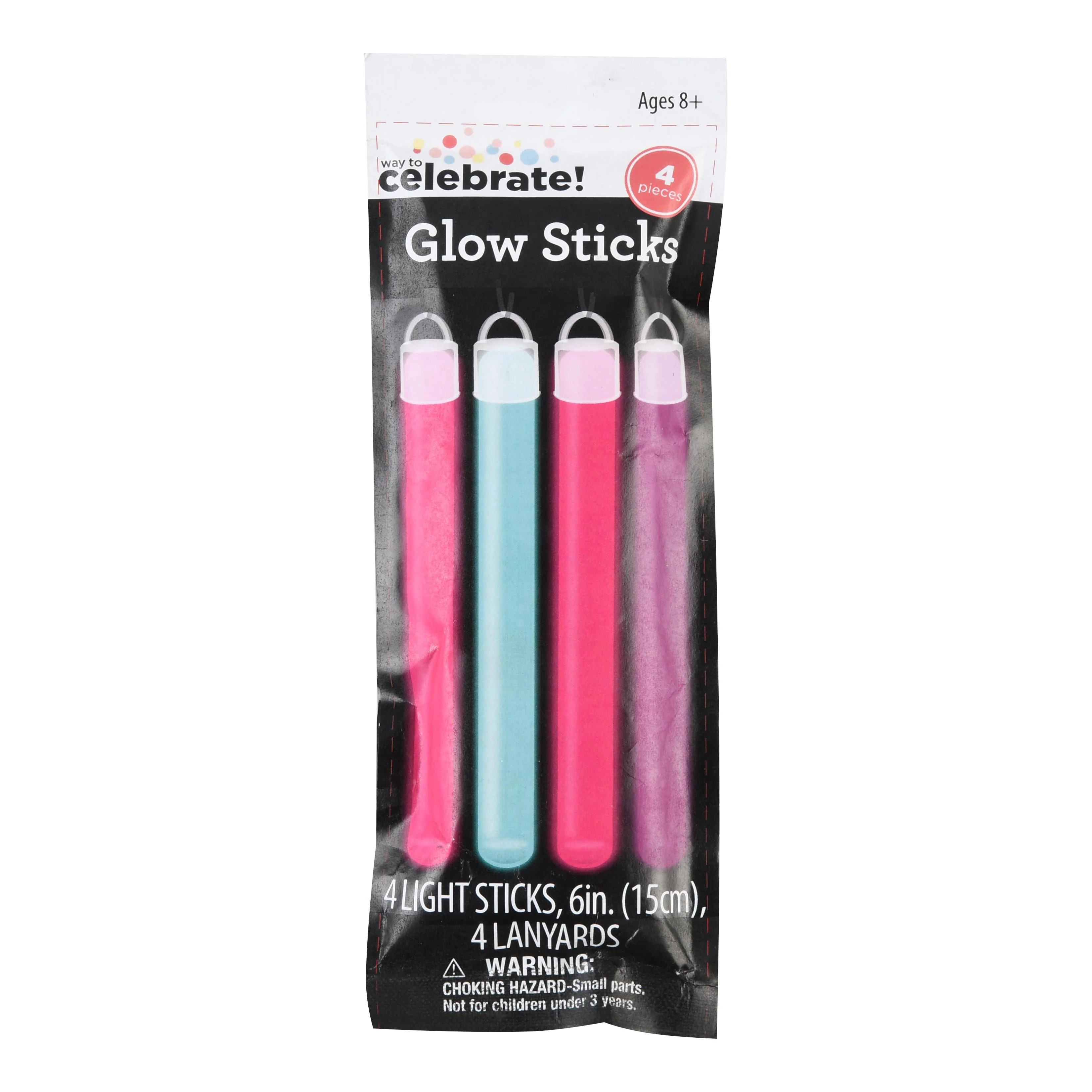 Way to Celebrate! 4ct 6" Glow Sticks Party Favors, 8.46" x 3.15" x 0.5", 40g - Walmart.com | Walmart (US)