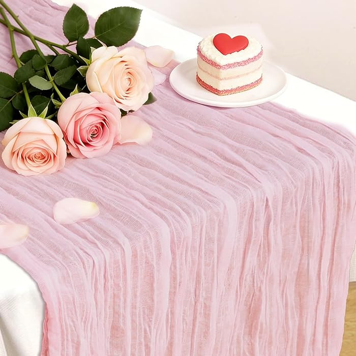 Pink Table Runner, 10 Ft Spring Table Runner, Gauze Rustic Cheesecloth Table Runners for Wedding,... | Amazon (US)