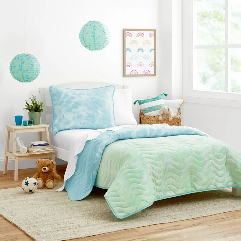 Gap Home Kids Ombre Tie Dye Organic Cotton Blend Quilt Set, Twin, Blue/Sage, 2-Pieces | Walmart (US)
