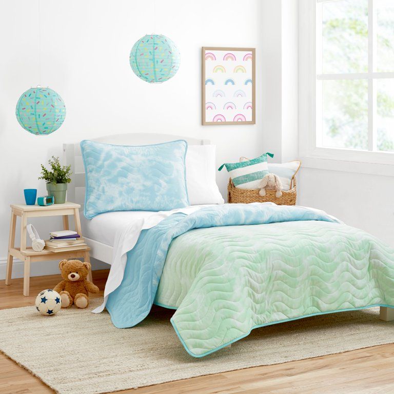 Gap Home Kids Ombre Tie Dye Organic Cotton Blend Quilt Set, Twin, Blue/Sage, 2-Pieces - Walmart.c... | Walmart (US)