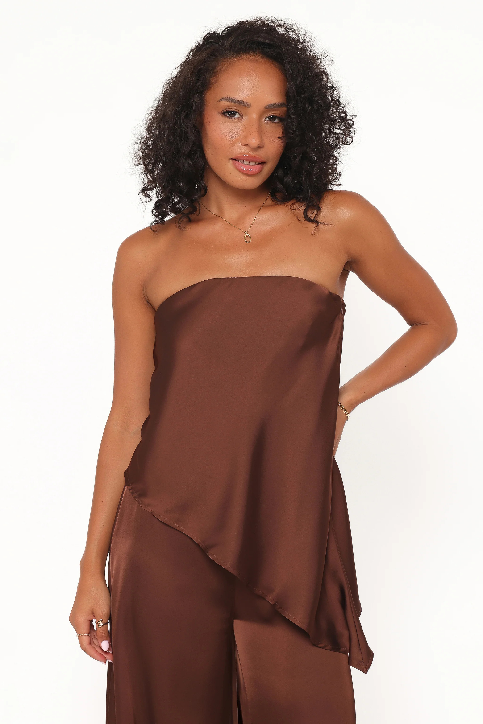 Charmer Asymmetrical Longline Strapless Top - Dark Brown | Petal & Pup (US)