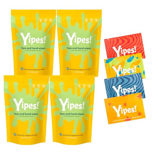 Yipes! Kids Face and Hand Wipes | Compostable Wet Wipes for Sensitive Skin | Individually Wrapped | Classroom Must Haves | Travel Essentials | For Backpacks, Lunchboxes, Classroom Supplies | 4 pack | Amazon (US)