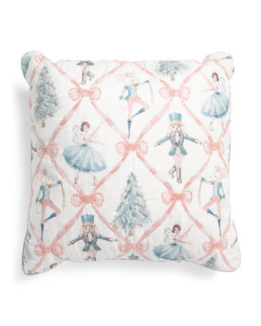 20x20 Nutcracker Print With Bow Beaded Pillow | TJ Maxx