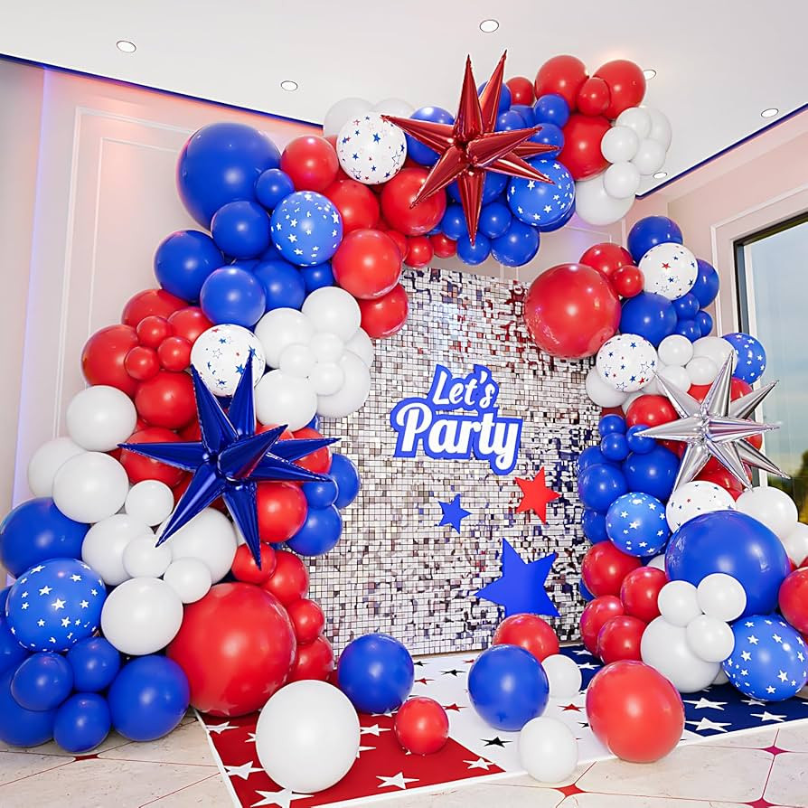 Bonropin 161pcs Red White and Blue Balloon Arch Kit Patriotic Balloons with Explosion Star Balloo... | Amazon (US)