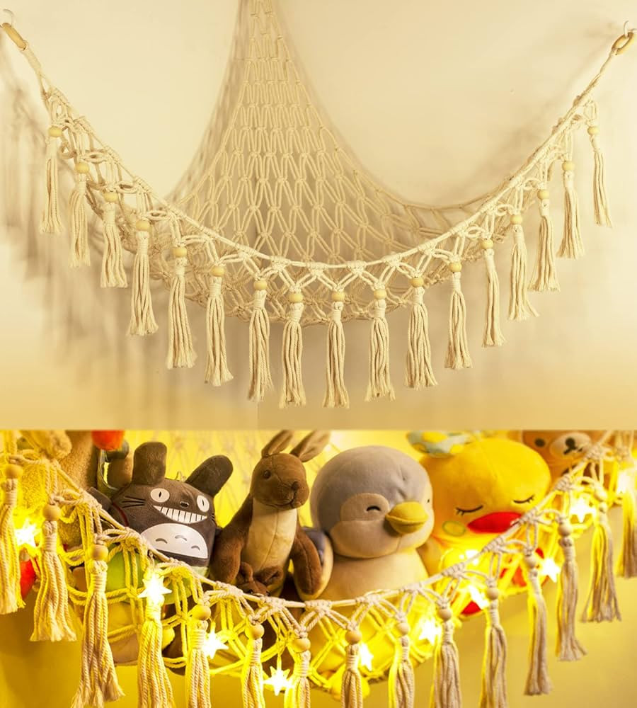 Stuffed Animal Toy Storage Hammock with LED Light - Macrame Jumbo Doll Corner Stuff Animals Organ... | Amazon (US)
