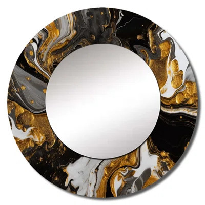 Pevehouse Gold Black Marbled Dreamscape II - Geometric Decorative Wall Mirror, Modern Large Round Mirror, Printed Metal Art | Wayfair North America