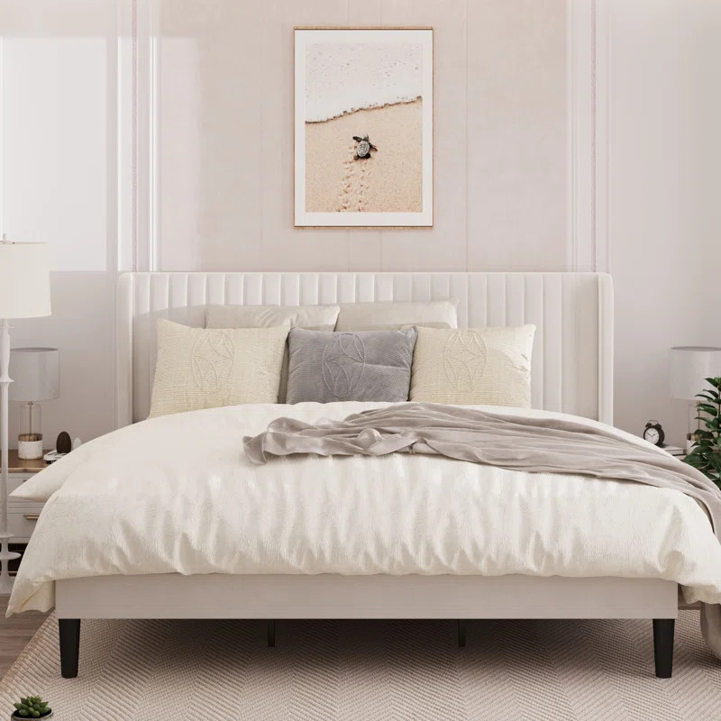 Michiharu Upholstered Platform Bed with Wingback | Wayfair North America