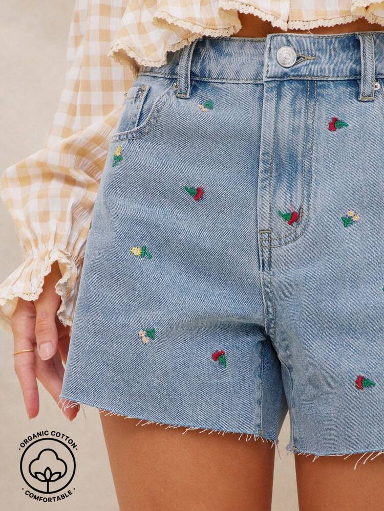 Embroidered floral head shorts  | SHEIN