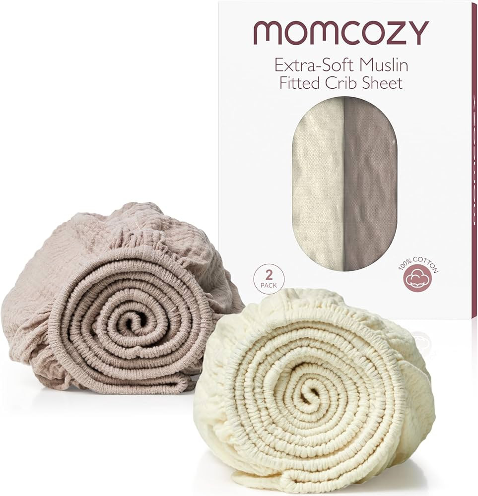 Momcozy Muslin Standard Fitted Crib Sheets, 52"x28", 2 Pack Soft Breathable Natural Cotton Baby M... | Amazon (US)